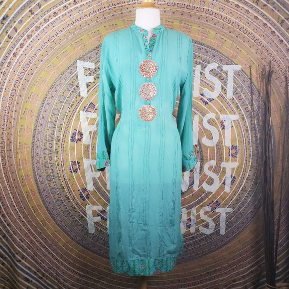 Jaipur Tops - Jaipur Teal Silk Blend Kurti Tunic Beach cover